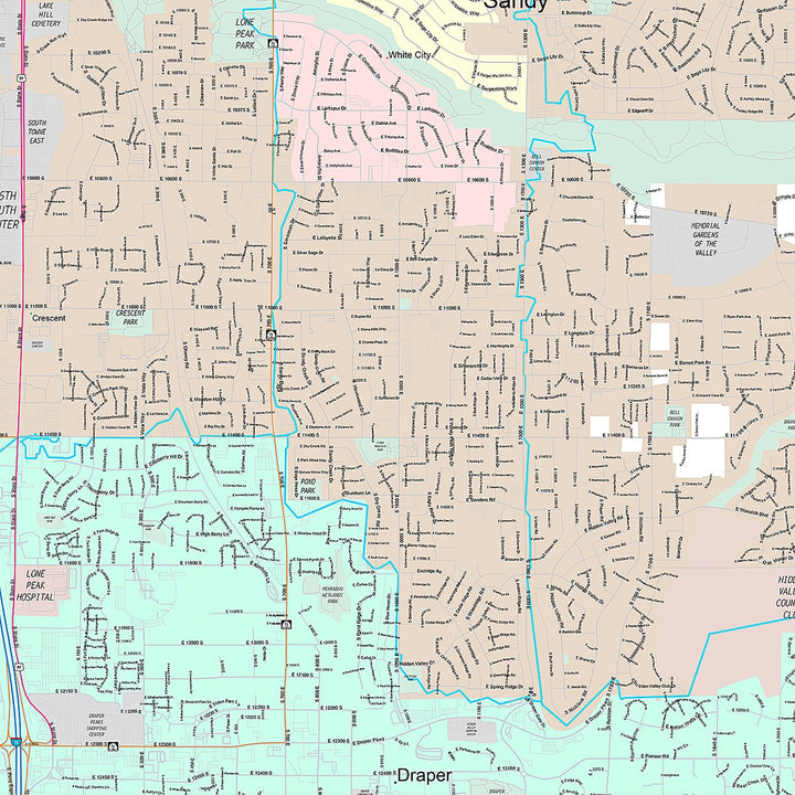 Premium Style Wall Map of Sandy, UT