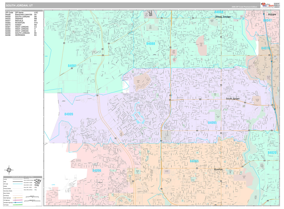 Premium Style Wall Map of South Jordan, UT