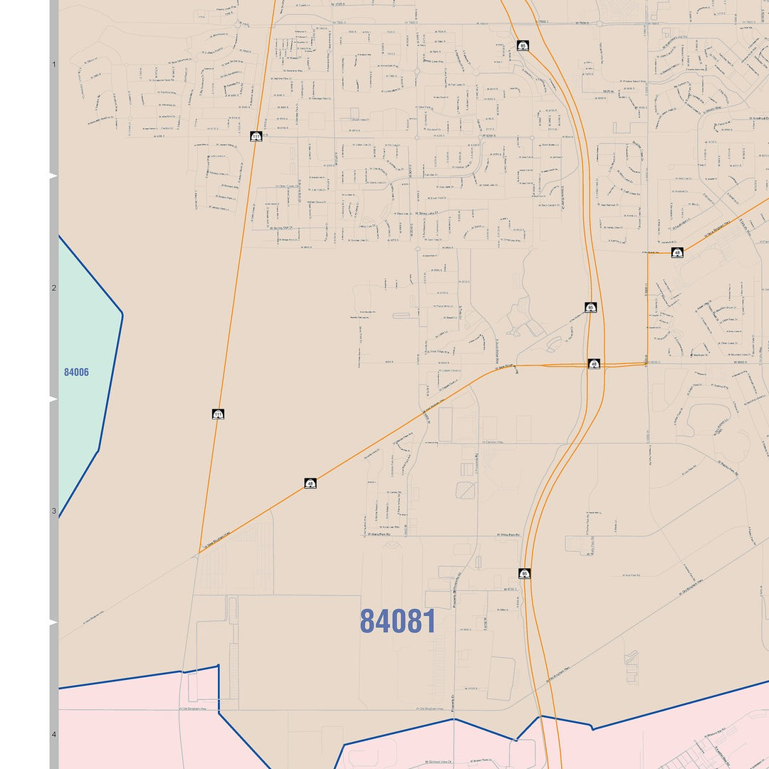 Color Cast Zip Code Style Wall Map of South Jordan, UT