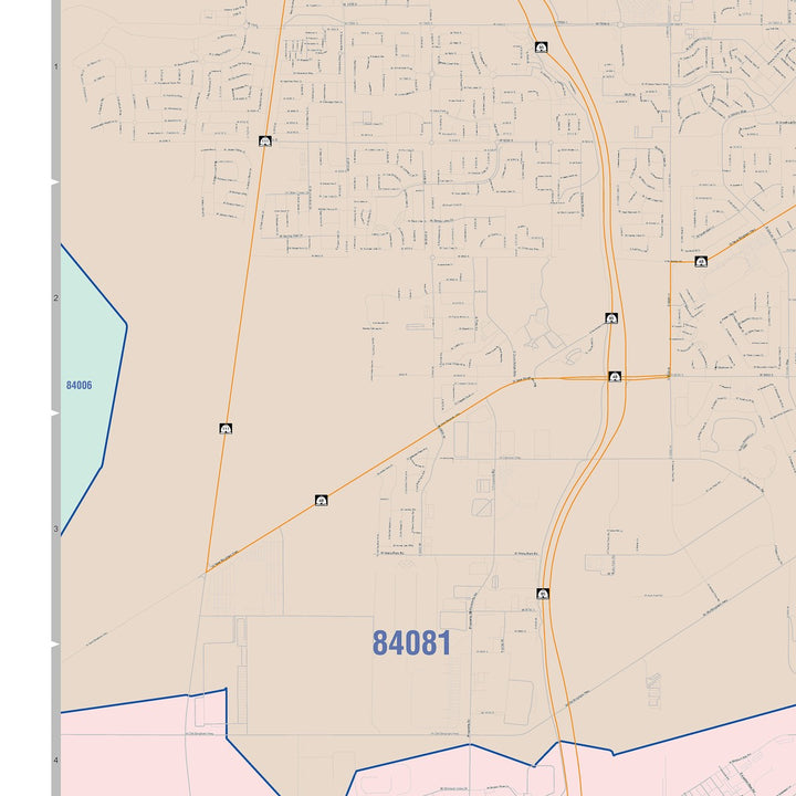 Color Cast Zip Code Style Wall Map of South Jordan, UT