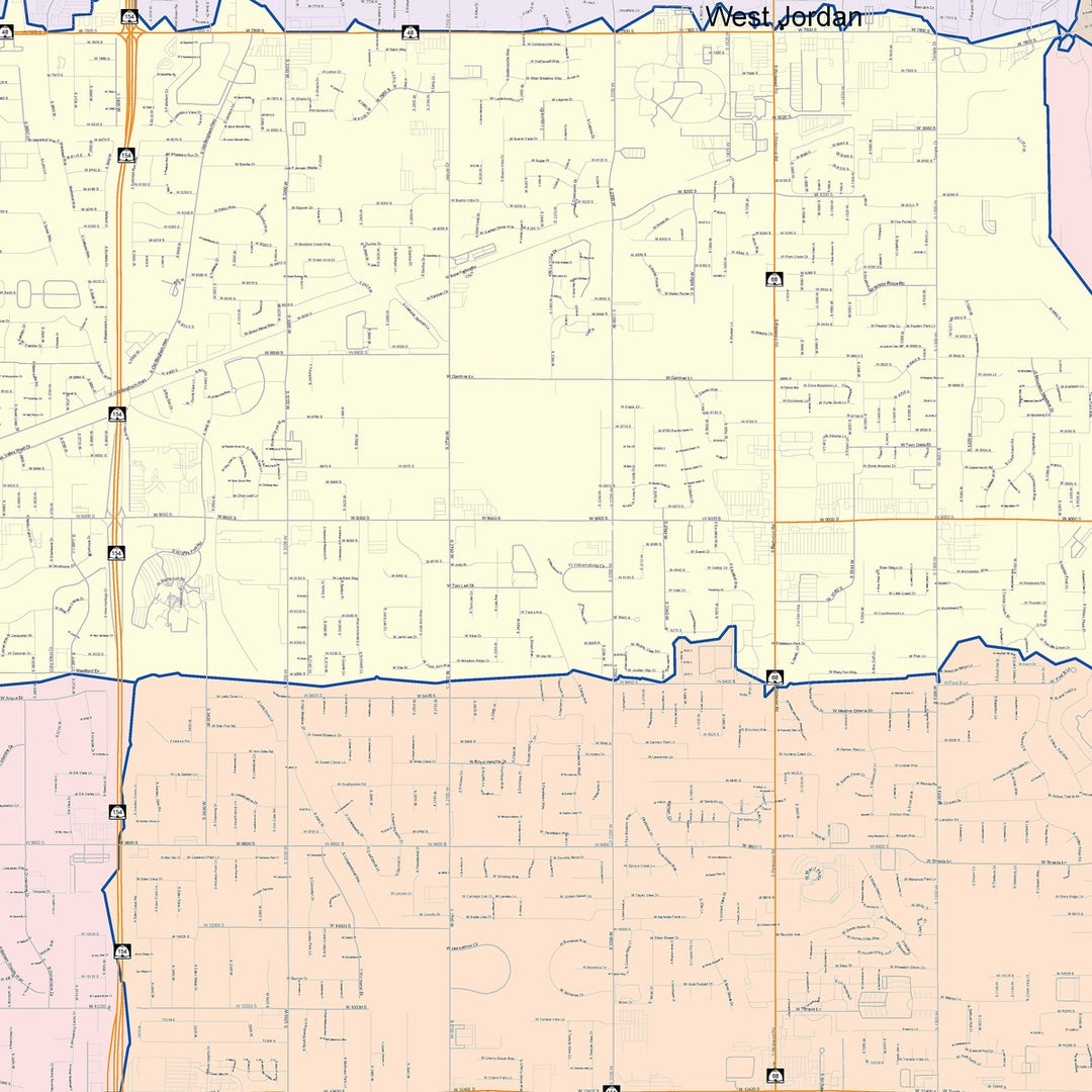 Color Cast Zip Code Style Wall Map of South Jordan, UT