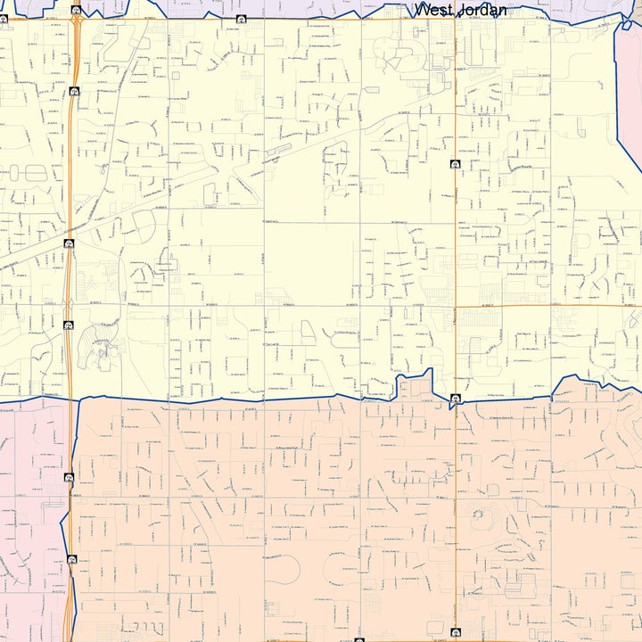 Color Cast Zip Code Style Wall Map of South Jordan, UT