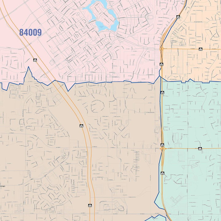 Color Cast Zip Code Style Wall Map of South Jordan, UT