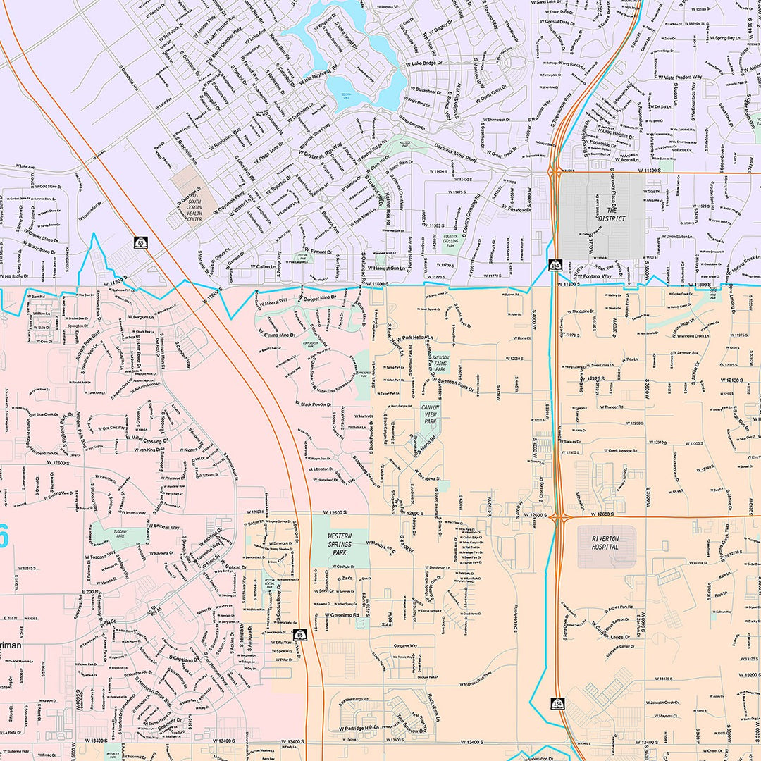 Premium Style Wall Map of South Jordan, UT