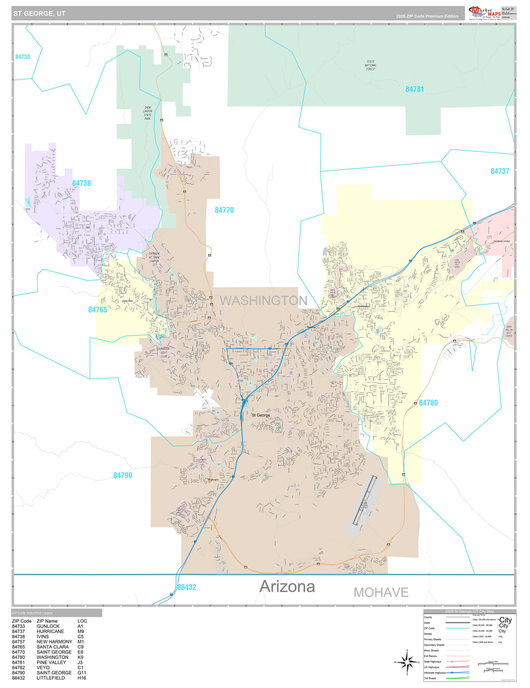 Premium Style Wall Map of St. George, UT
