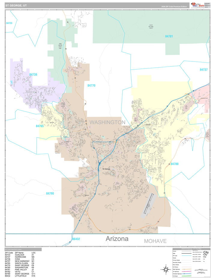 Premium Style Wall Map of St. George, UT