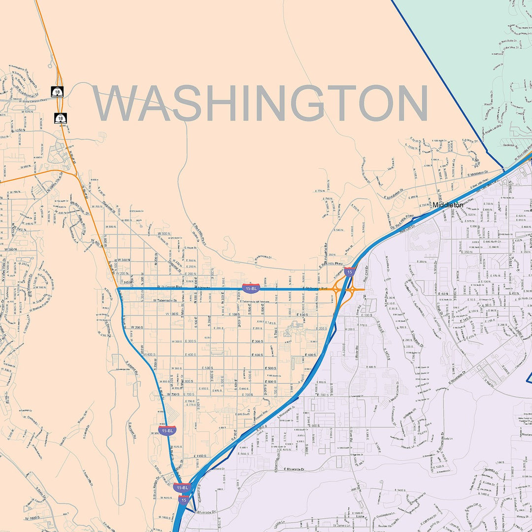 Color Cast Zip Code Style Wall Map of St. George, UT