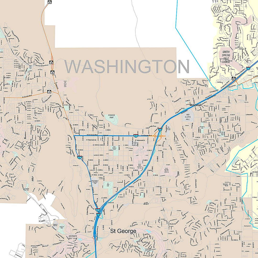 Premium Style Wall Map of St. George, UT