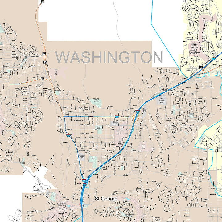 Premium Style Wall Map of St. George, UT