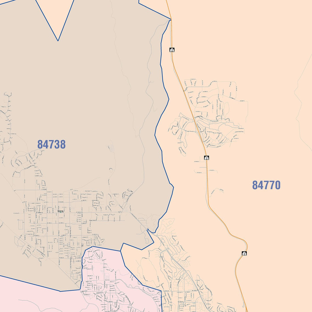 Color Cast Zip Code Style Wall Map of St. George, UT