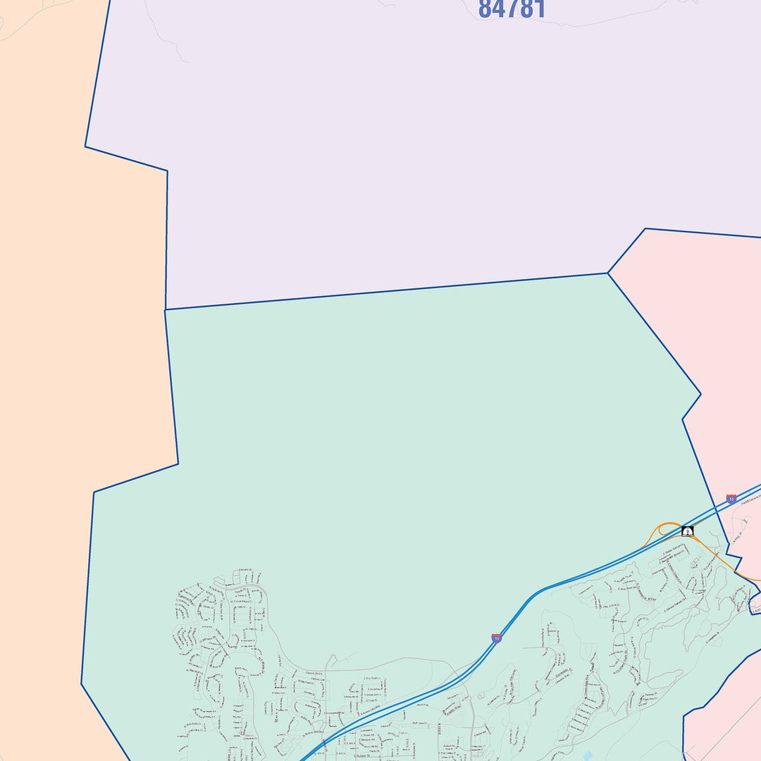 Color Cast Zip Code Style Wall Map of St. George, UT
