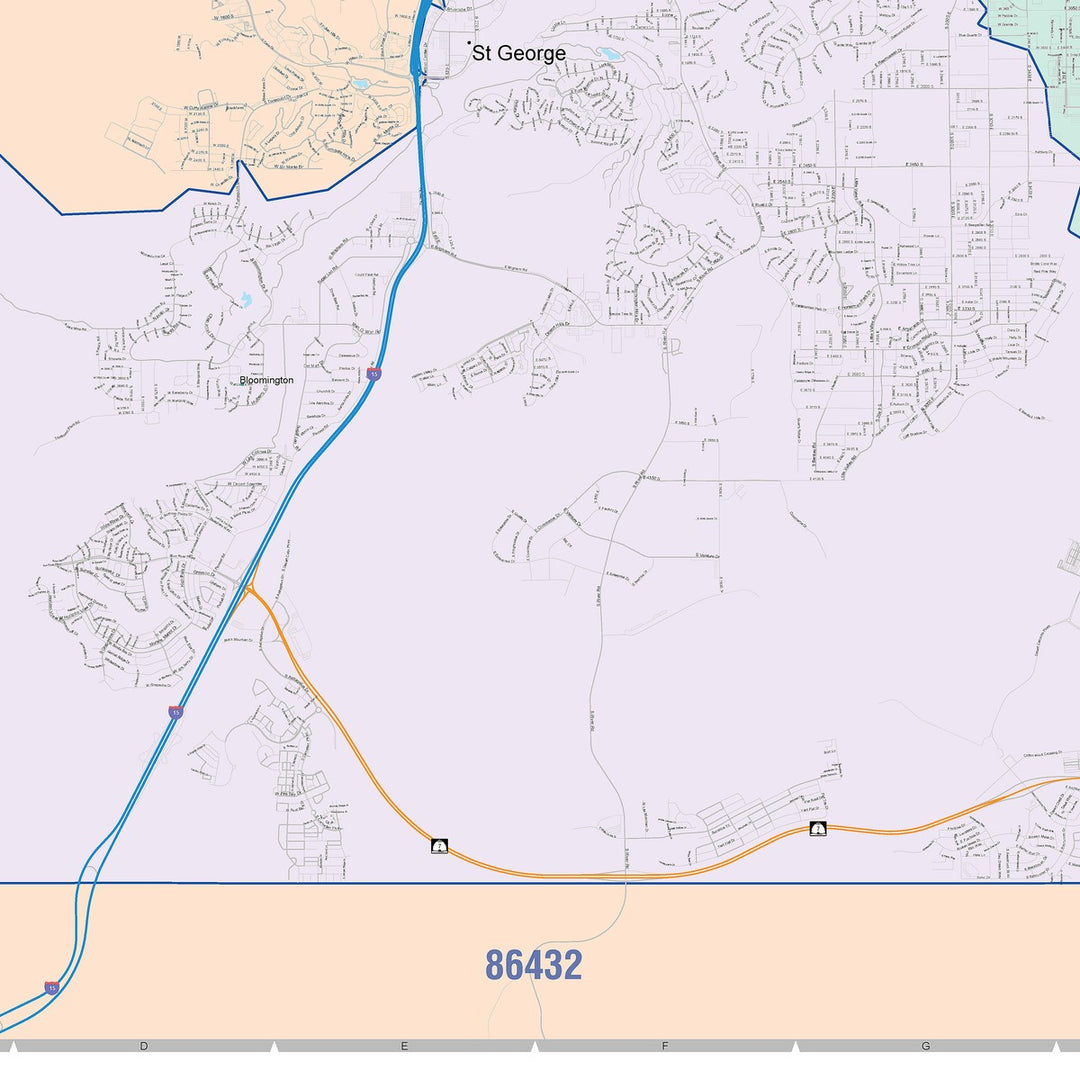 Color Cast Zip Code Style Wall Map of St. George, UT