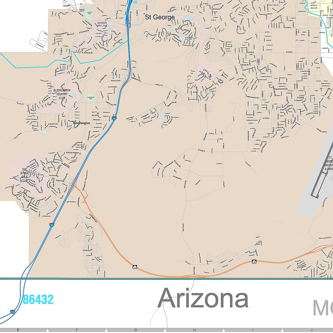 Premium Style Wall Map of St. George, UT