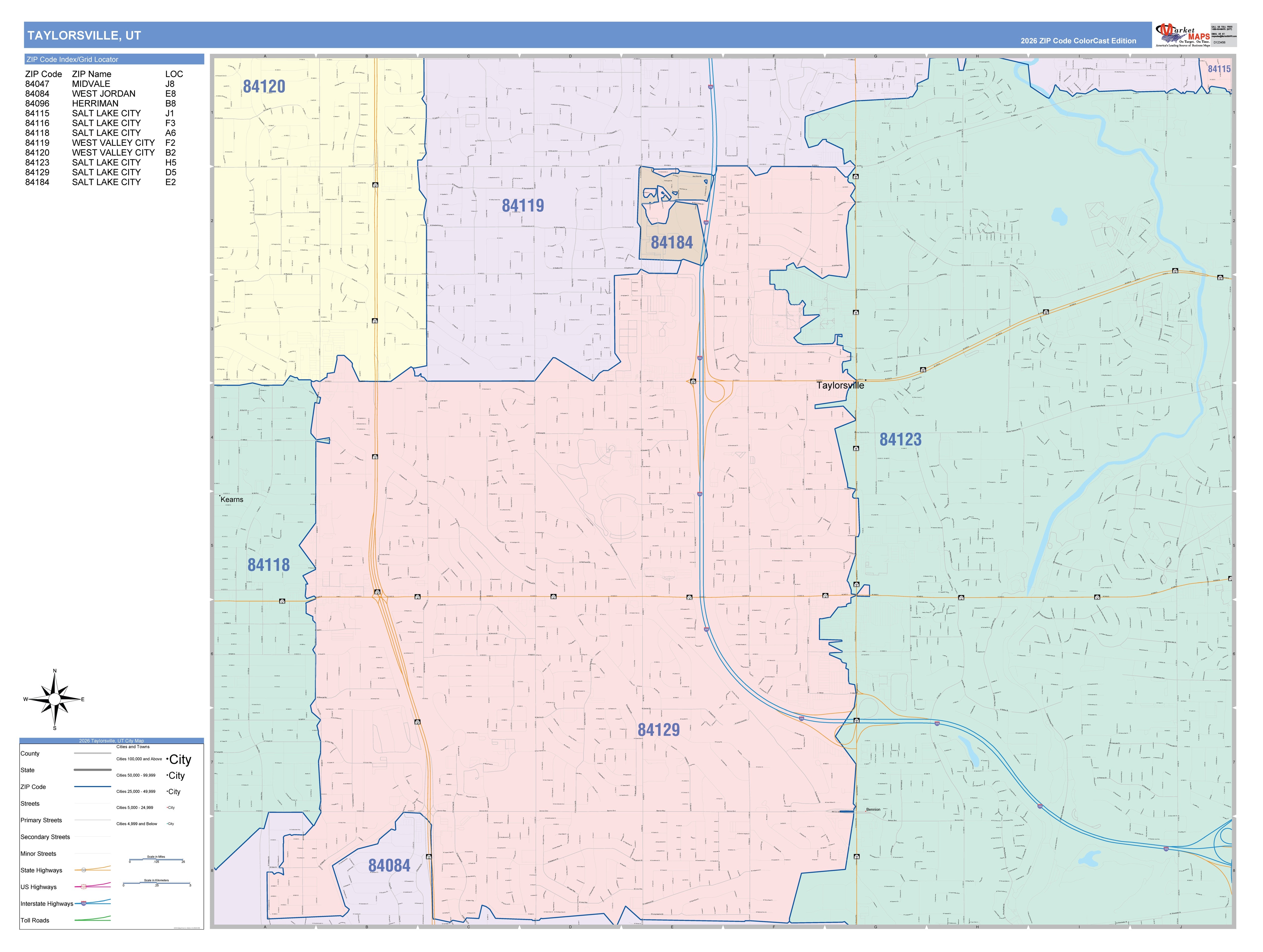 Ut Tyler Zip Code Color Cast Zip Code Style Wall Map of Taylorsville, UT – American Map Store