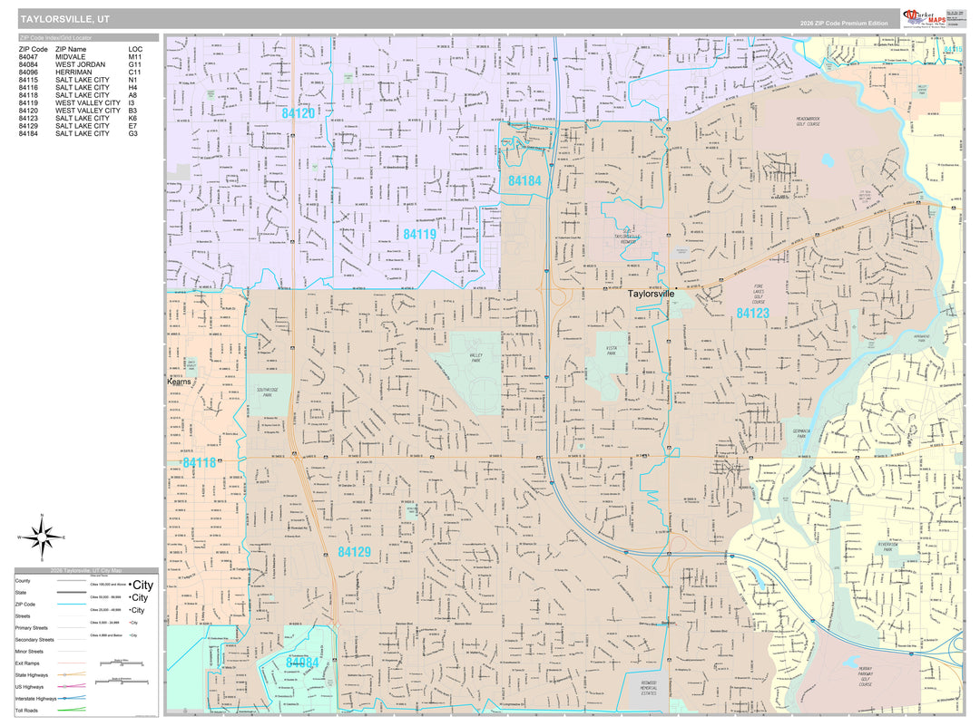Premium Style Wall Map of Taylorsville, UT