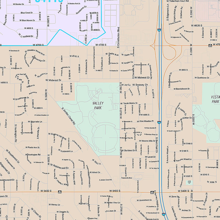 Premium Style Wall Map of Taylorsville, UT