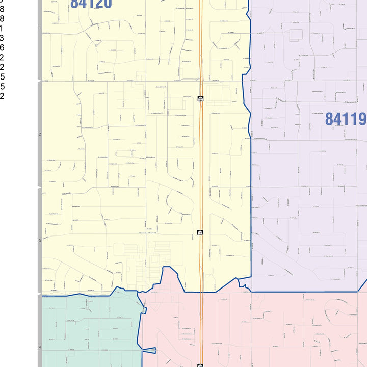 Color Cast Zip Code Style Wall Map of Taylorsville, UT