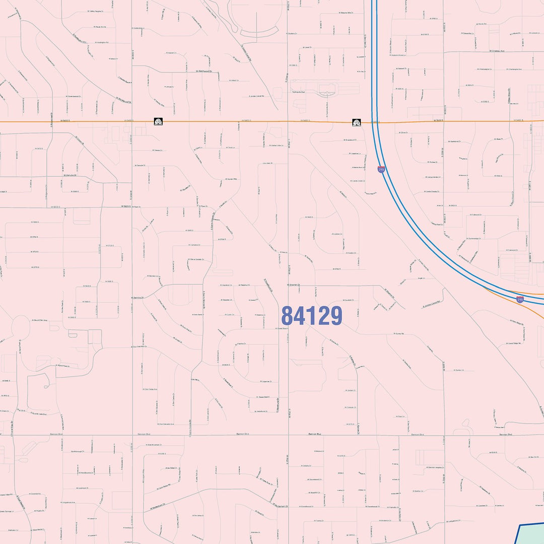 Color Cast Zip Code Style Wall Map of Taylorsville, UT