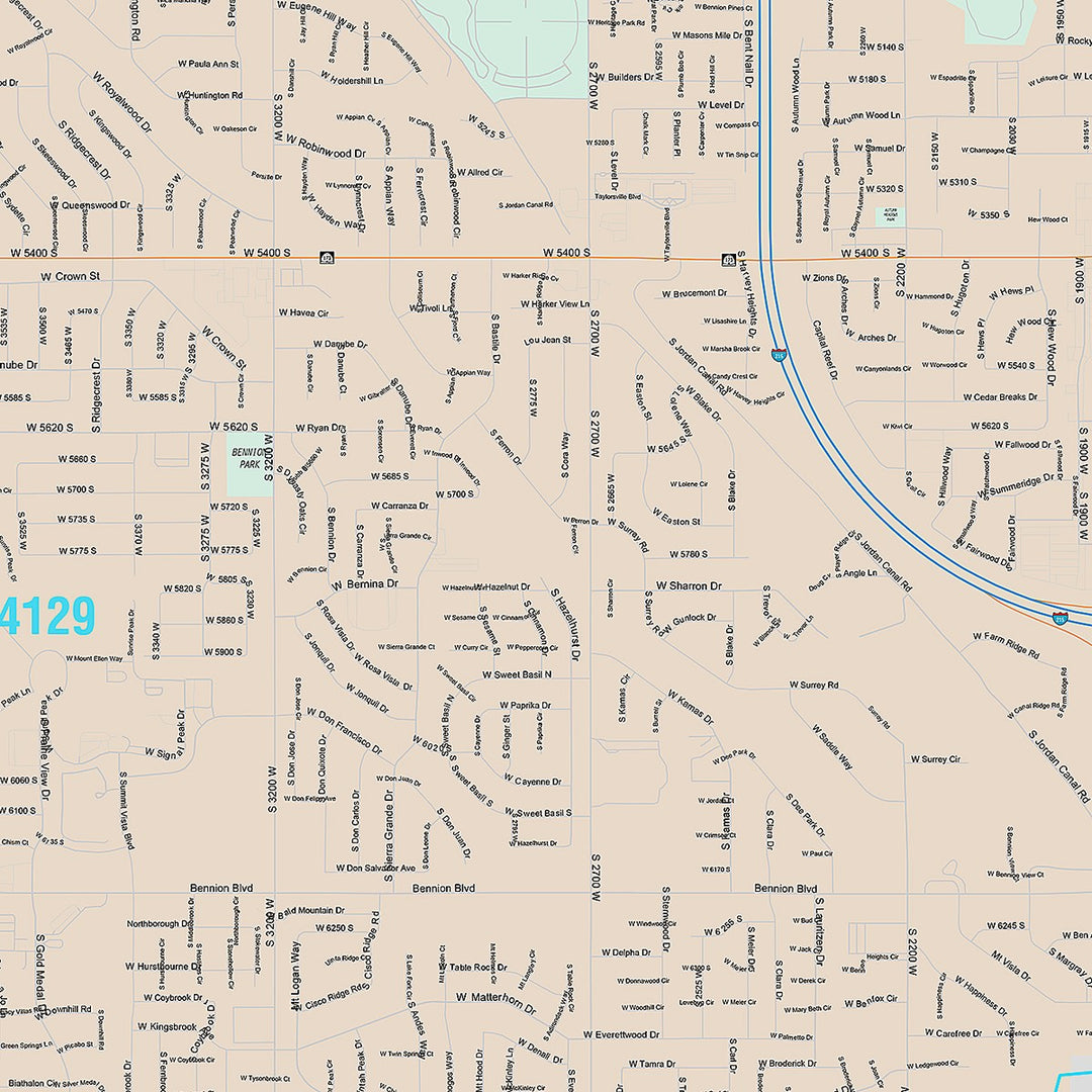 Premium Style Wall Map of Taylorsville, UT