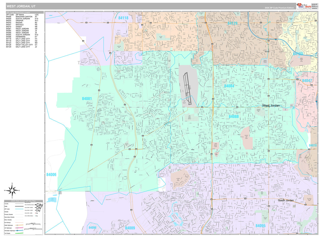 Premium Style Wall Map of West Jordan, UT