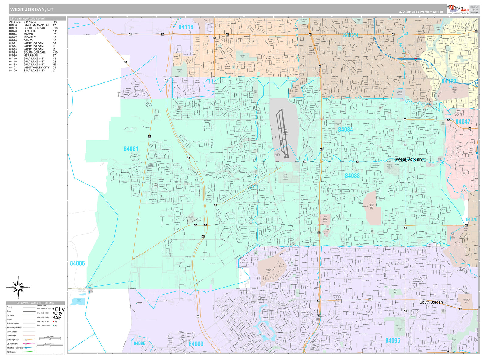 Premium Style Wall Map of West Jordan, UT
