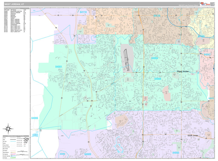 Premium Style Wall Map of West Jordan, UT