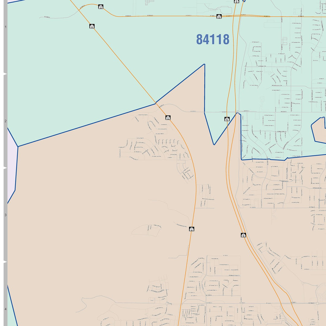 Color Cast Zip Code Style Wall Map of West Jordan, UT