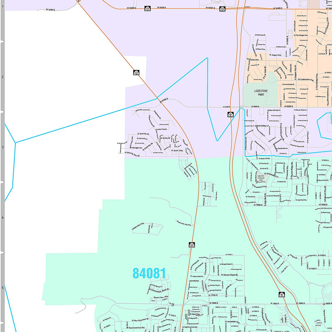 Premium Style Wall Map of West Jordan, UT