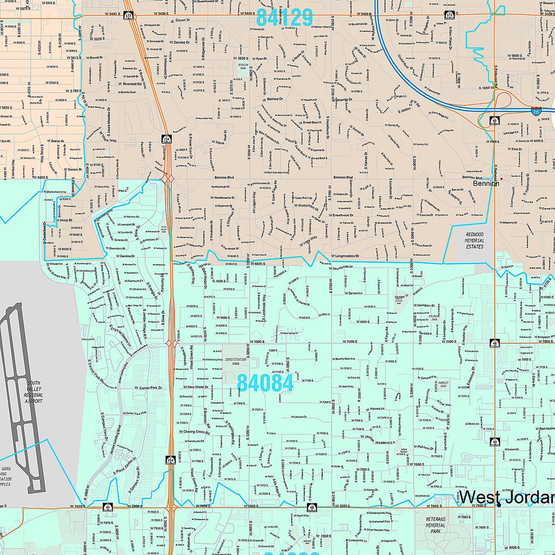 Premium Style Wall Map of West Jordan, UT