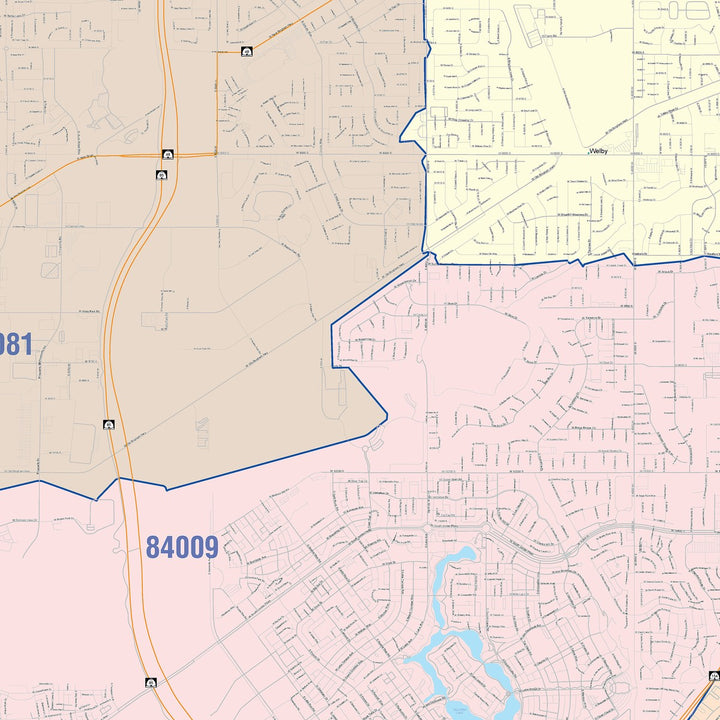 Color Cast Zip Code Style Wall Map of West Jordan, UT