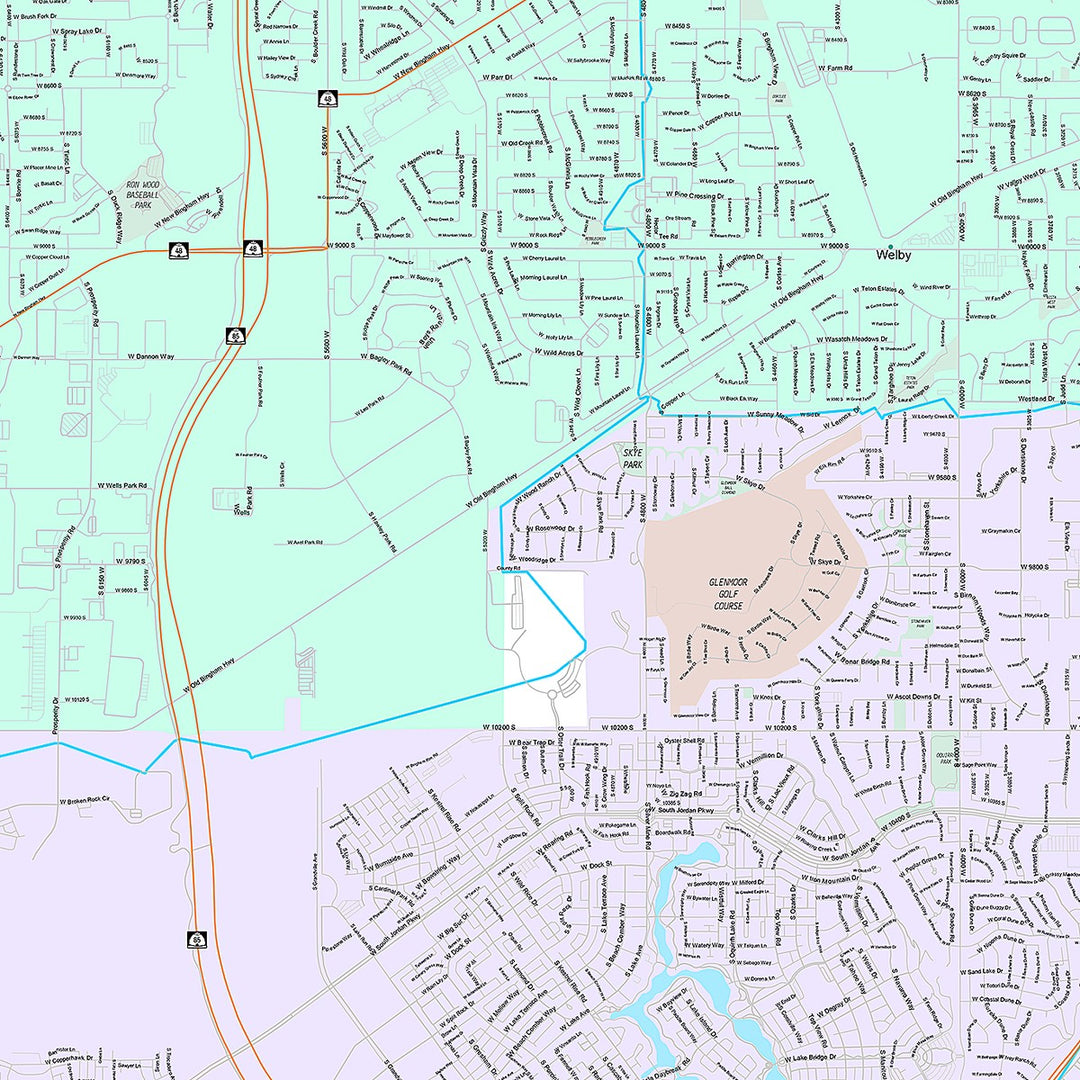 Premium Style Wall Map of West Jordan, UT