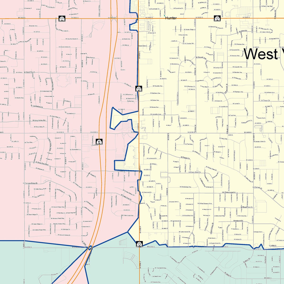 Color Cast Zip Code Style Wall Map of West Valley City, UT