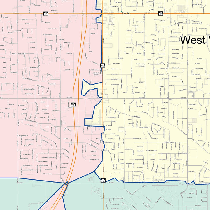 Color Cast Zip Code Style Wall Map of West Valley City, UT