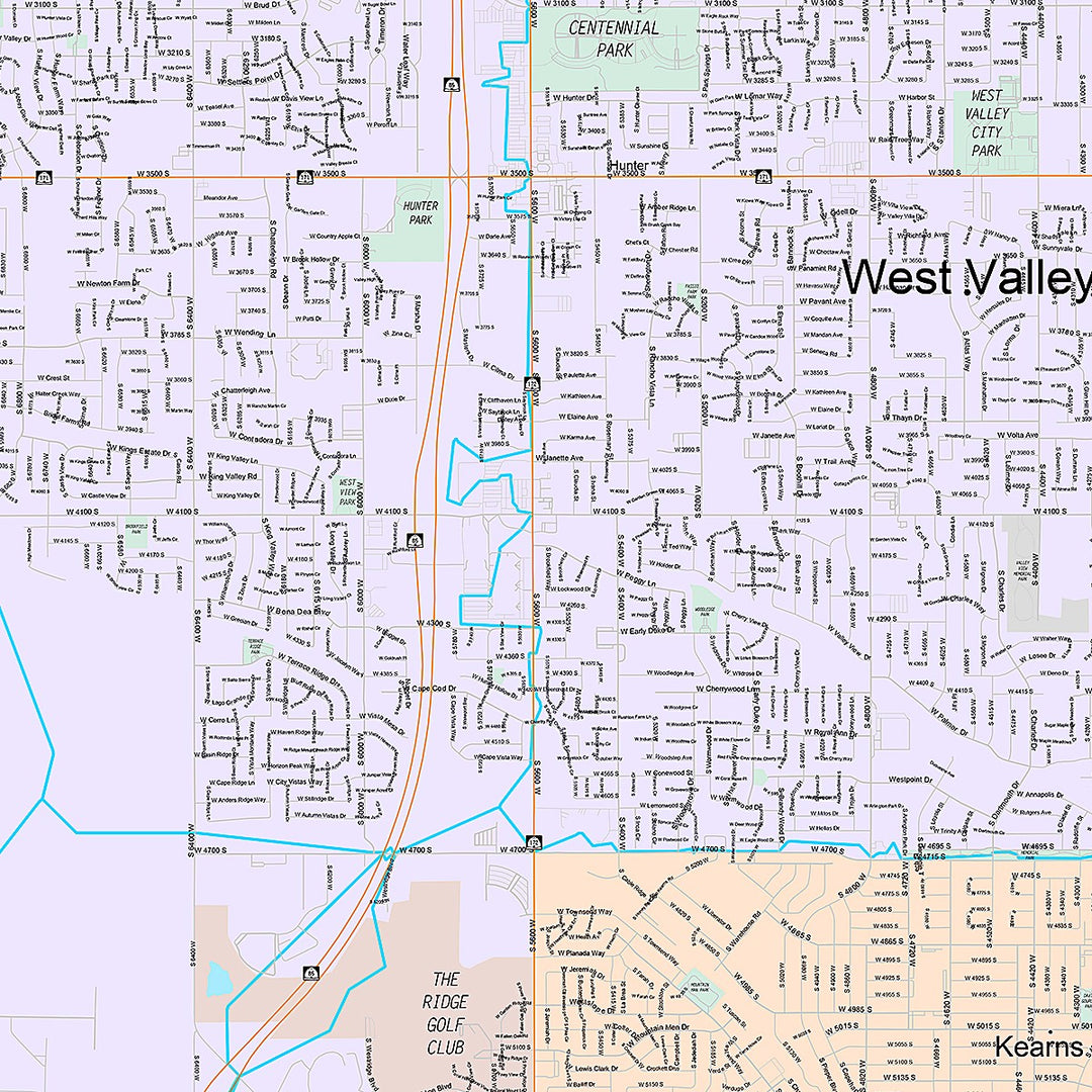 Premium Style Wall Map of West Valley City, UT