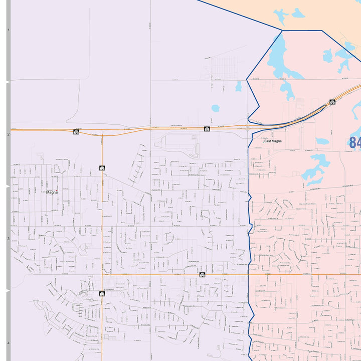 Color Cast Zip Code Style Wall Map of West Valley City, UT