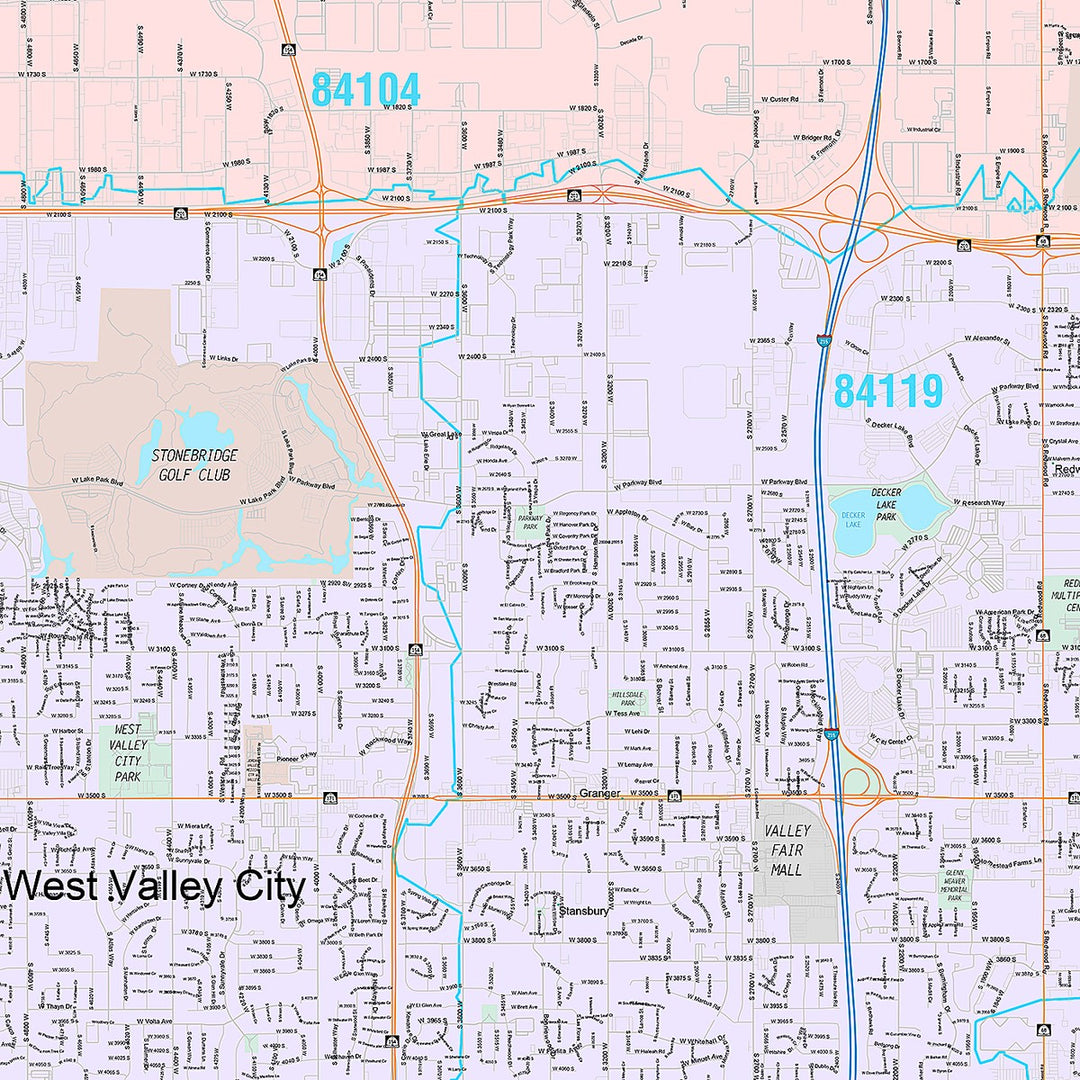 Premium Style Wall Map of West Valley City, UT