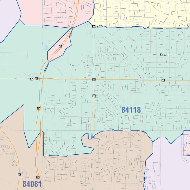 Color Cast Zip Code Style Wall Map of West Valley City, UT