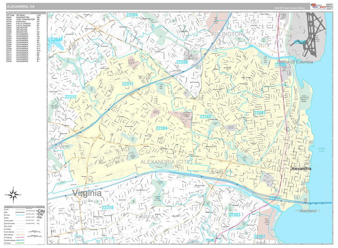 Premium Style Wall Map of Alexandria, VA