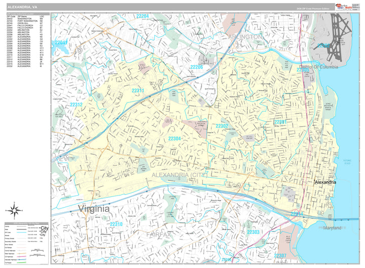 Premium Style Wall Map of Alexandria, VA