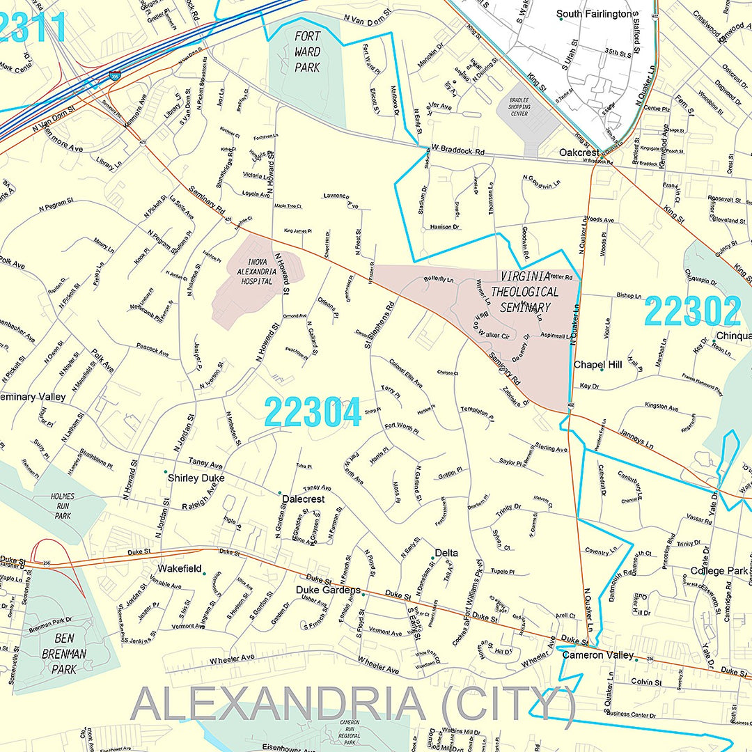 Premium Style Wall Map of Alexandria, VA