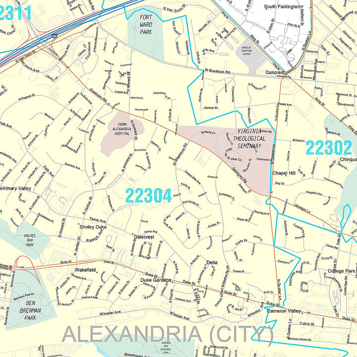 Premium Style Wall Map of Alexandria, VA