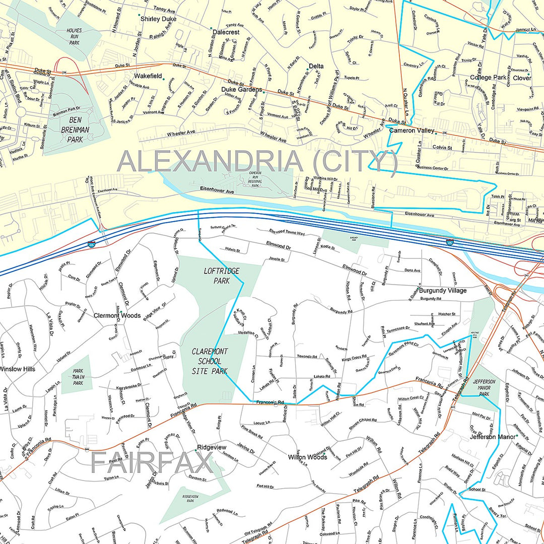 Premium Style Wall Map of Alexandria, VA