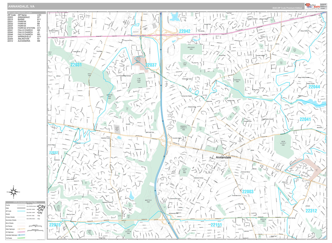 Premium Style Wall Map of Annandale, VA