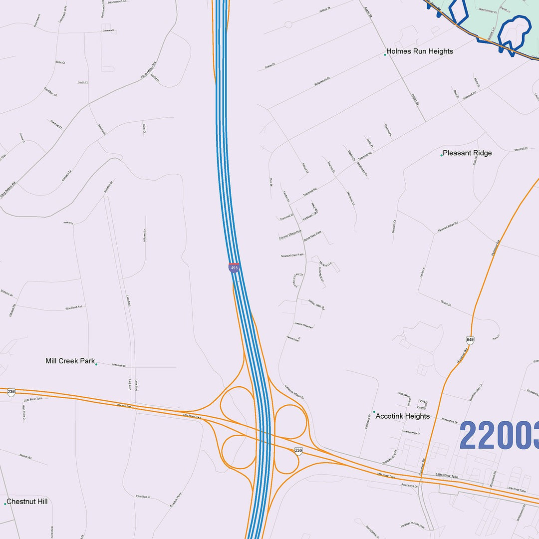 Color Cast Zip Code Style Wall Map of Annandale, VA