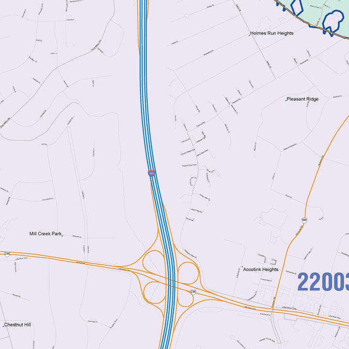 Color Cast Zip Code Style Wall Map of Annandale, VA