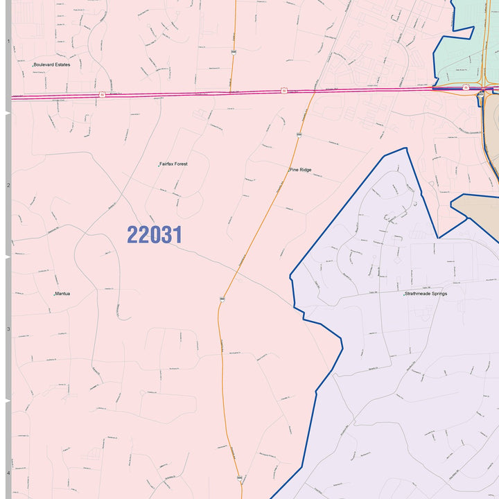 Color Cast Zip Code Style Wall Map of Annandale, VA