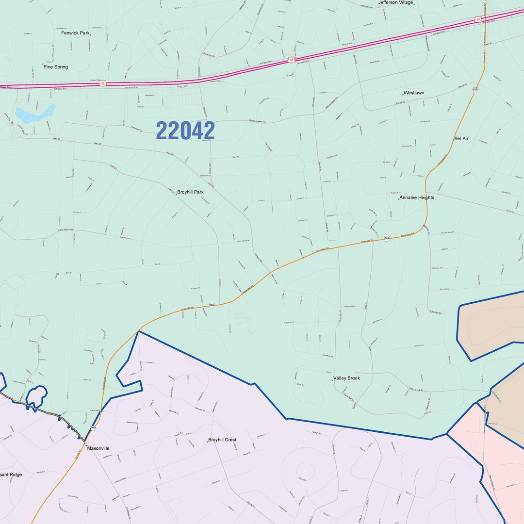 Color Cast Zip Code Style Wall Map of Annandale, VA
