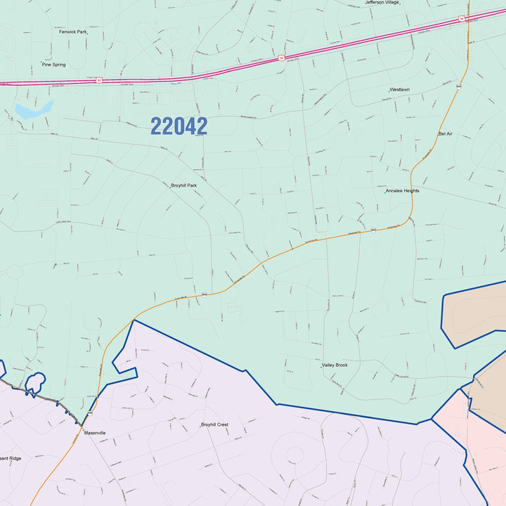 Color Cast Zip Code Style Wall Map of Annandale, VA