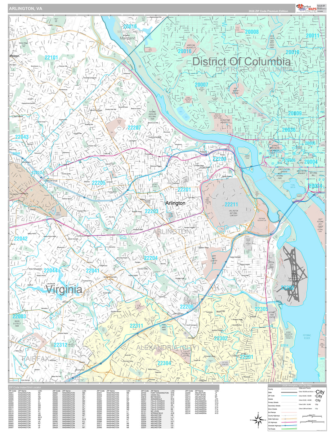 Premium Style Wall Map of Arlington VA