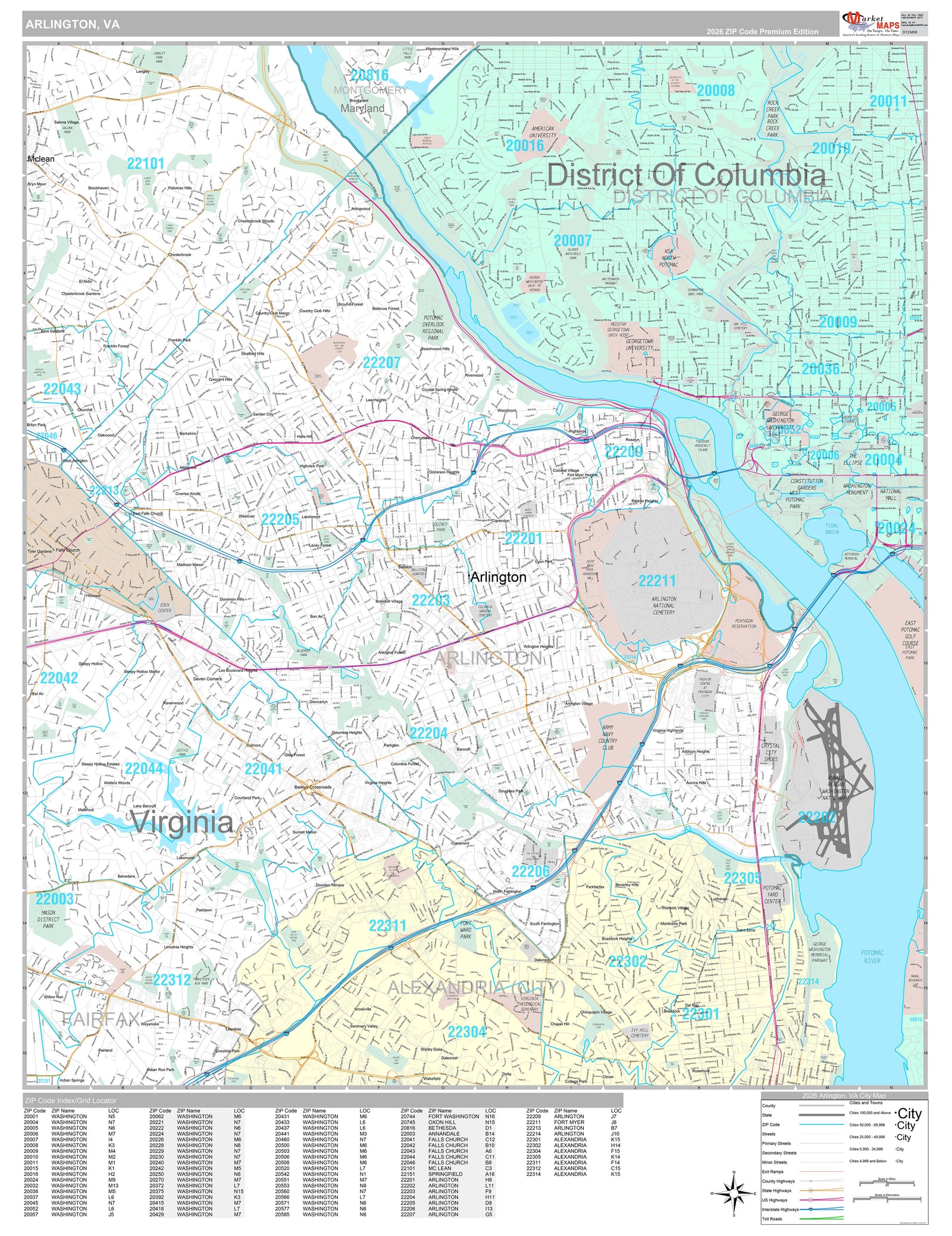 Premium Style Wall Map of Arlington VA